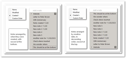 Notes sorting order