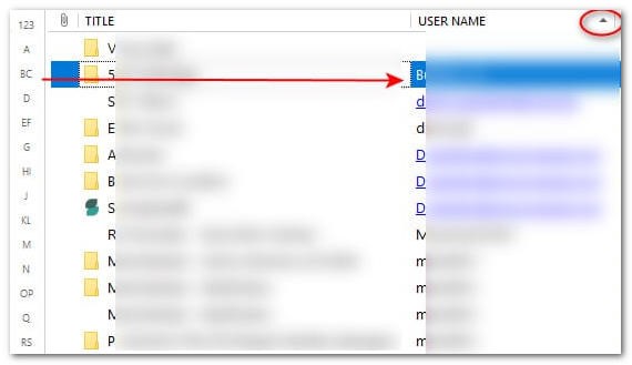 Passwords are sorted by user name