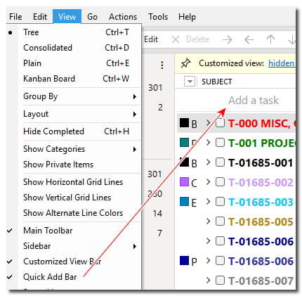 The Quick Add bar