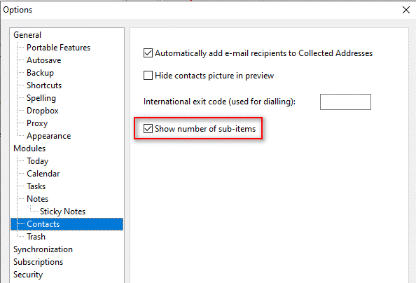 The new Show number of sub-items option