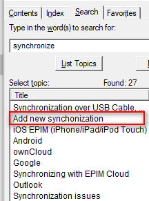 Some of the various help topics for EPIM synchronization