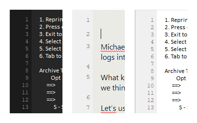 Line numbers as they appear with different backgrounds