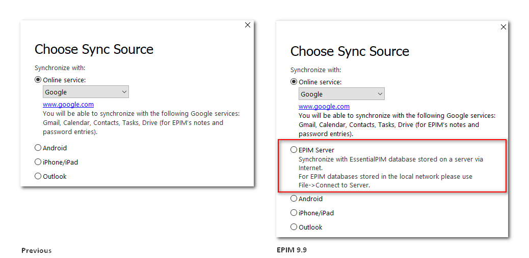 Expanded options in the Synchronization Wizard