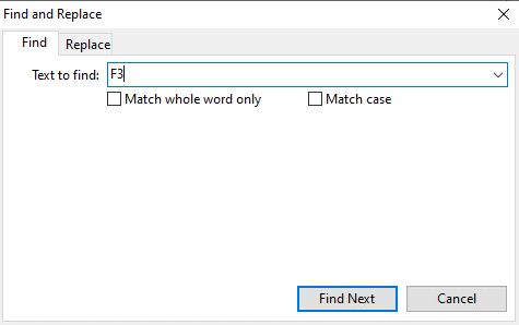 The Find dialog box for a note in its own window