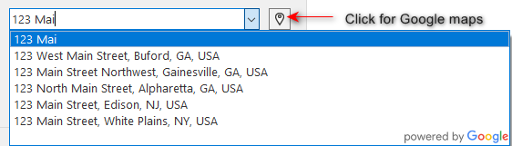 Type in the blank location field and Google retrieves matching addresses