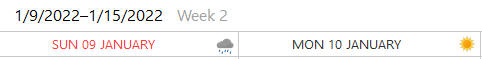 Das Wetter-Icon rechts vom Datum (Wochenansicht)