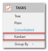 Переключение на Канбан-доску EssentialPIM в модуле «Дела» на панели навигации