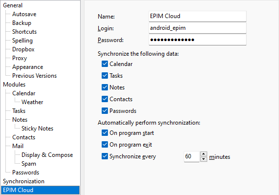 Options for choosing which modules to sync