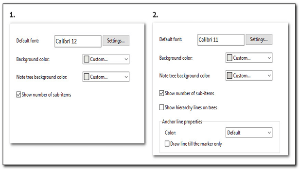 The new array of settings for Notes