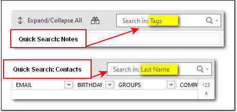 Examples of the scope in the quick search box in the Main Toolbar