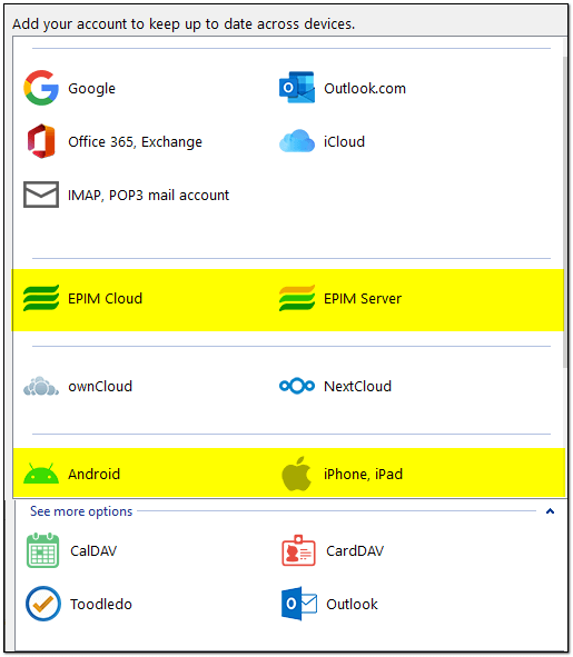 EPIM supports a variety of ways to synchronize data across devices