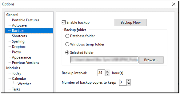 Options for backing up your EPIM database