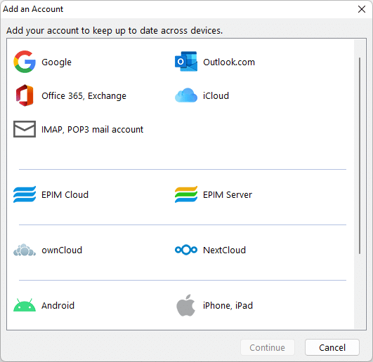 Accounts, cloud services, and devices where EPIM supports storing data