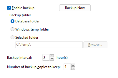 Options for backing up your EPIM database