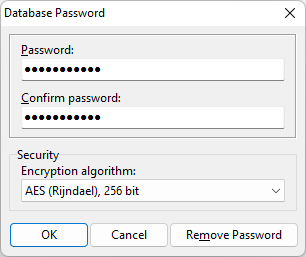 Options for encrypting an EPIM database