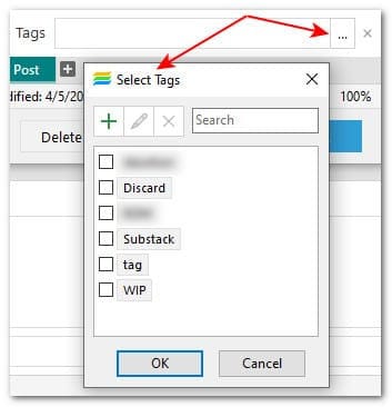 The Tags Field contains a 3-dot shortcut to see the tags you have defined