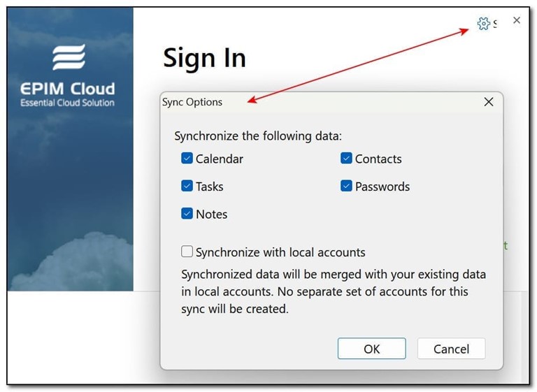 When signing in to EPIM Cloud, you now have the option to choose the modules to synchronize