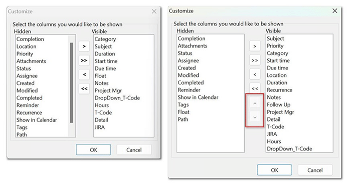 Customize and reorder columns simultaneously