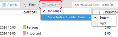 Switch layout in the Agenda view