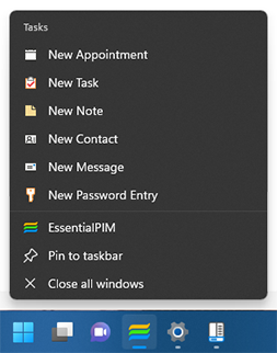 Add new entries by right-clicking on the EPIM icon on the taskbar