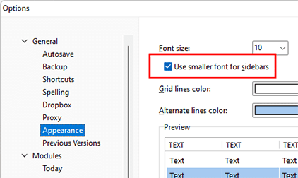 Customizable font size in sidebars